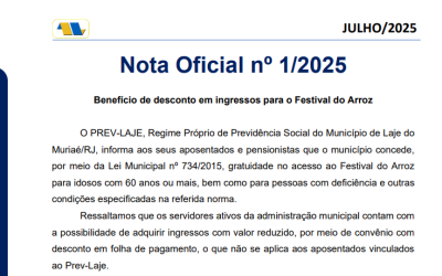 Nota Oficial nº 1/2025 Benefício de desconto em ingressos para o Festival do Arroz